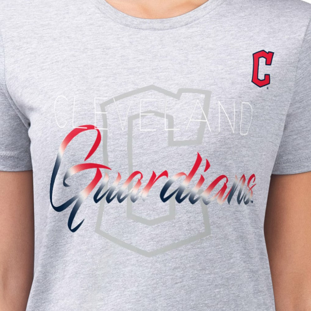 Cleveland Guardians G-III 4Her by Carl Banks Women's Super-Slim Fit Lightweight Shadow Logo Graphic T-Shirt Heather Gray