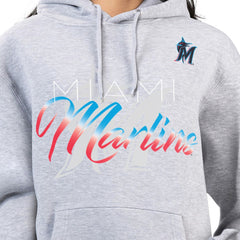 Miami Marlins G-III 4Her by Carl Banks Women's Shadow Logo Graphic Pullover Hoodie Heather Gray
