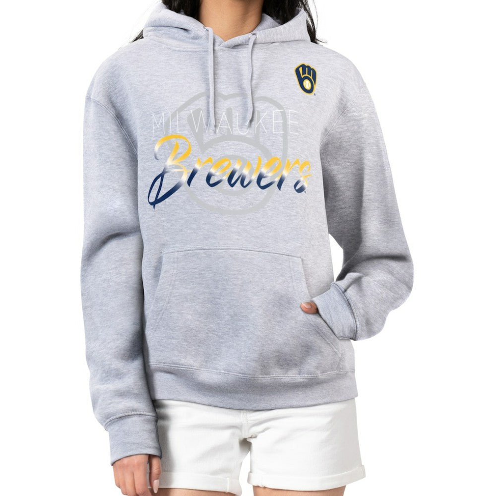 Milwaukee Brewers G-III 4Her by Carl Banks Women's Shadow Logo Graphic Pullover Hoodie Heather Gray