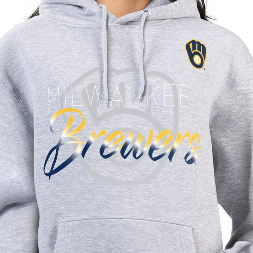 Milwaukee Brewers G-III 4Her by Carl Banks Women's Shadow Logo Graphic Pullover Hoodie Heather Gray