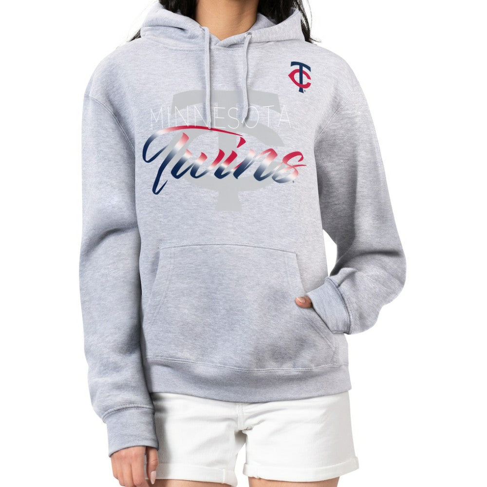Minnesota Twins G-III 4Her by Carl Banks Women's Shadow Logo Graphic Pullover Hoodie Heather Gray