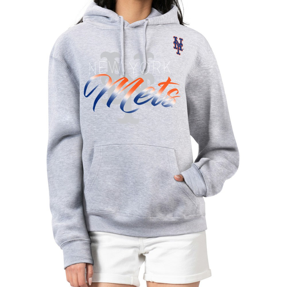 New York Mets G-III 4Her by Carl Banks Women's Shadow Logo Graphic Pullover Hoodie Heather Gray