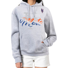New York Mets G-III 4Her by Carl Banks Women's Shadow Logo Graphic Pullover Hoodie Heather Gray