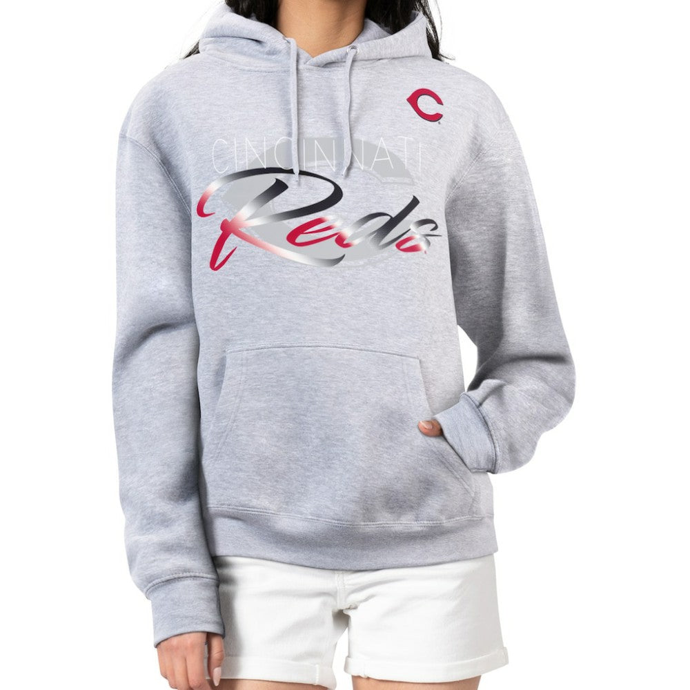 Cincinnati Reds G-III 4Her by Carl Banks Women's Shadow Logo Graphic Pullover Hoodie Heather Gray