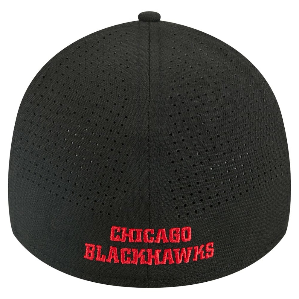 Chicago Blackhawks New Era 39THIRTY A-Frame Perforated Flex Hat Black