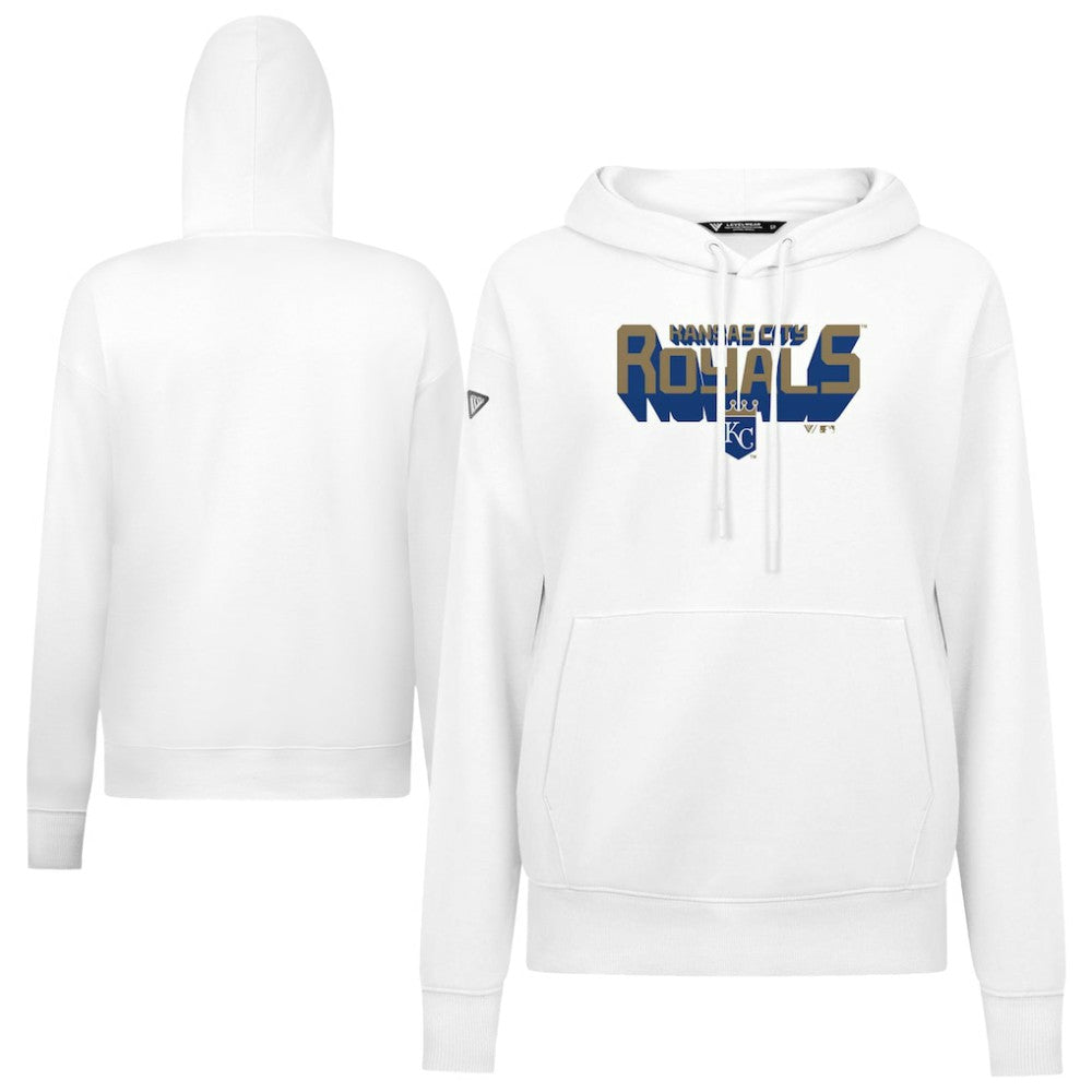 Kansas City Royals Levelwear Women's Adorn Retro 3D Pullover Hoodie White