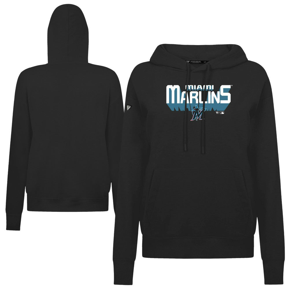Miami Marlins Levelwear Women's Adorn Retro 3D Pullover Hoodie Black