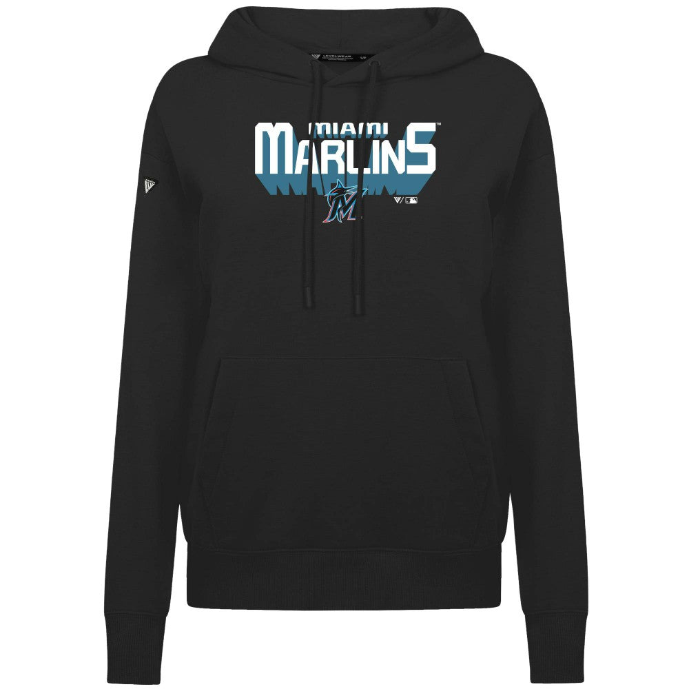Miami Marlins Levelwear Women's Adorn Retro 3D Pullover Hoodie Black