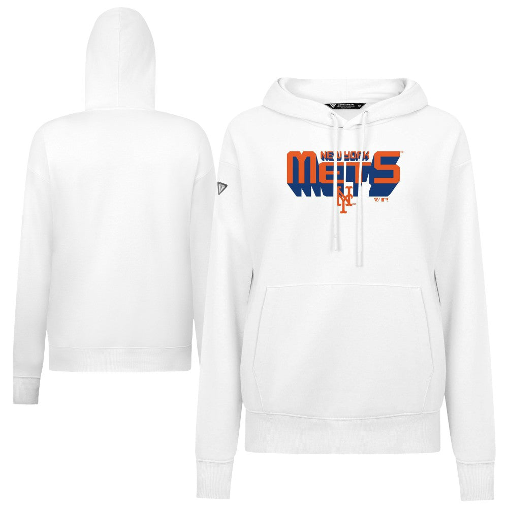 New York Mets Levelwear Women's Adorn Retro 3D Pullover Hoodie White