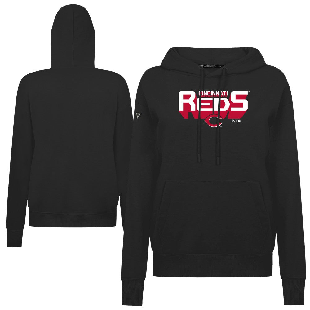 Cincinnati Reds Levelwear Women's Adorn Retro 3D Pullover Hoodie Black