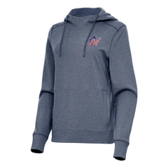 Miami Marlins Antigua Women's Justice Stars and Stripes Team Logo Pullover Hoodie Heather Navy