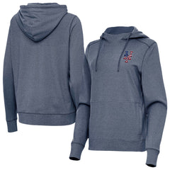 New York Mets Antigua Women's Justice Stars and Stripes Team Logo Pullover Hoodie Heather Navy