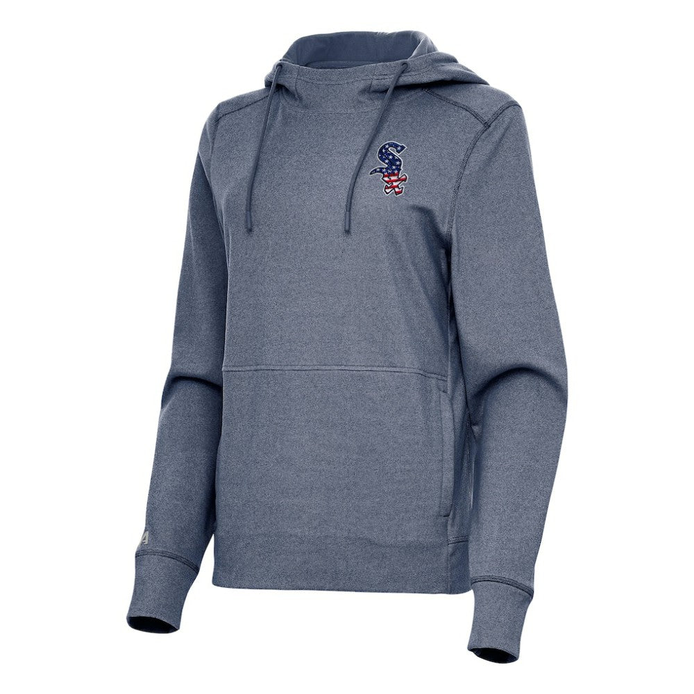 Chicago White Sox Antigua Women's Justice Stars and Stripes Team Logo Pullover Hoodie Heather Navy