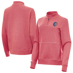 Chicago Cubs Antigua Women's Crush Stars and Stripes Team Logo Quarter-Zip Pullover Top Heather Red