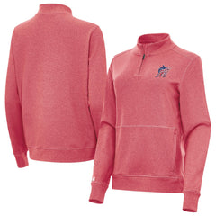 Miami Marlins Antigua Women's Crush Stars and Stripes Team Logo Quarter-Zip Pullover Top Heather Red