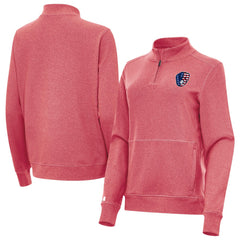 Milwaukee Brewers Antigua Women's Crush Stars and Stripes Team Logo Quarter-Zip Pullover Top Heather Red