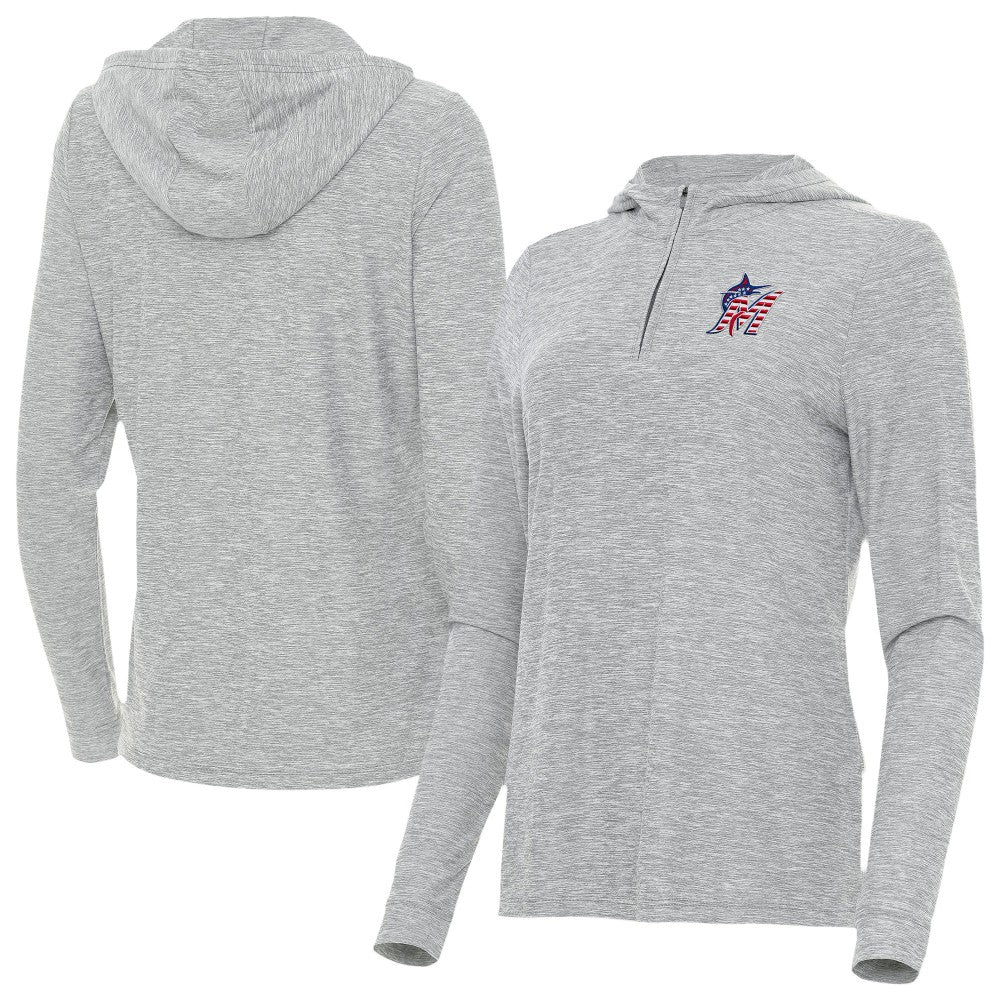 Miami Marlins Antigua Women's Daybreak Quarter-Zip Hoodie Heather Gray