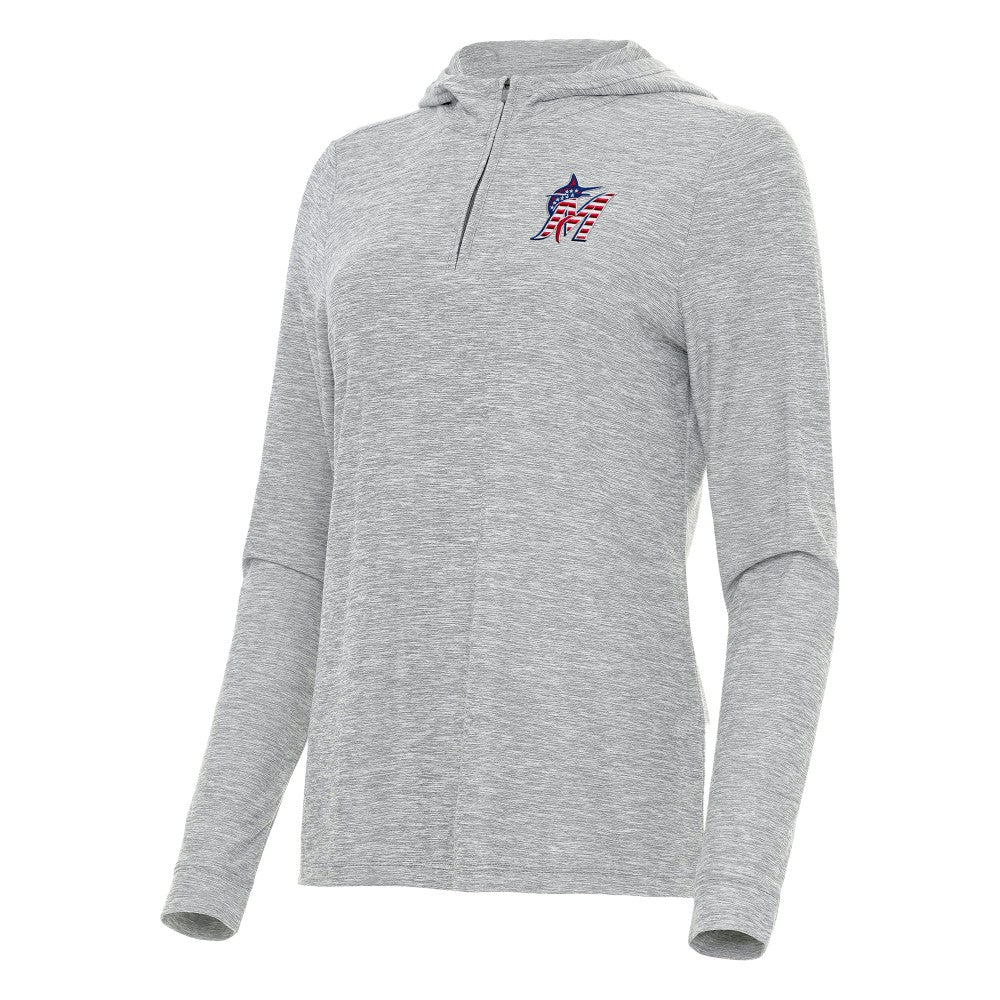 Miami Marlins Antigua Women's Daybreak Quarter-Zip Hoodie Heather Gray