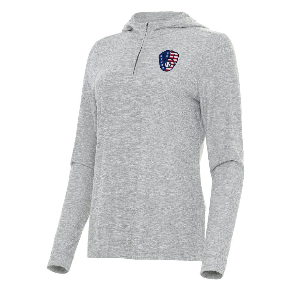 Milwaukee Brewers Antigua Women's Daybreak Quarter-Zip Hoodie Heather Gray