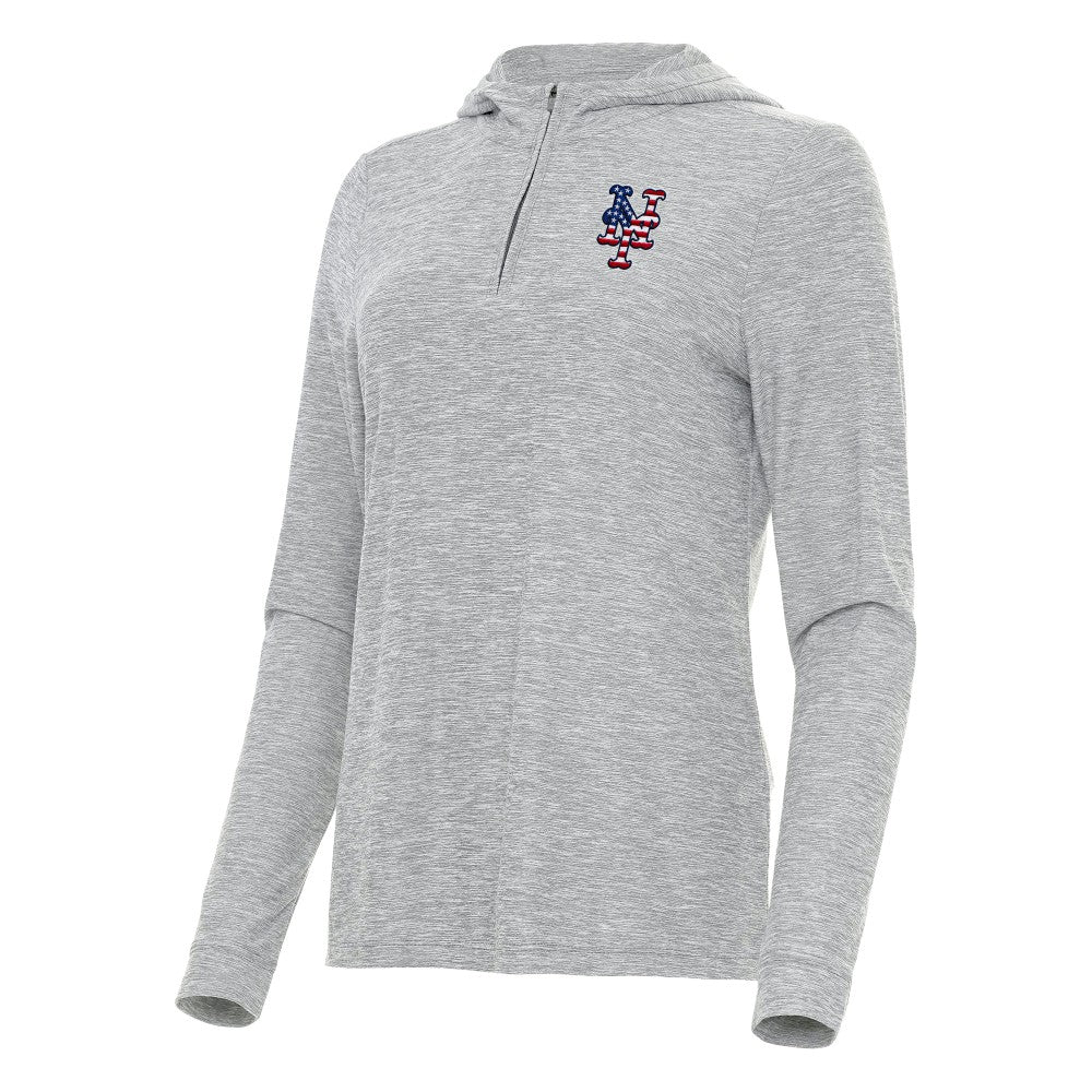 New York Mets Antigua Women's Daybreak Quarter-Zip Hoodie Heather Gray