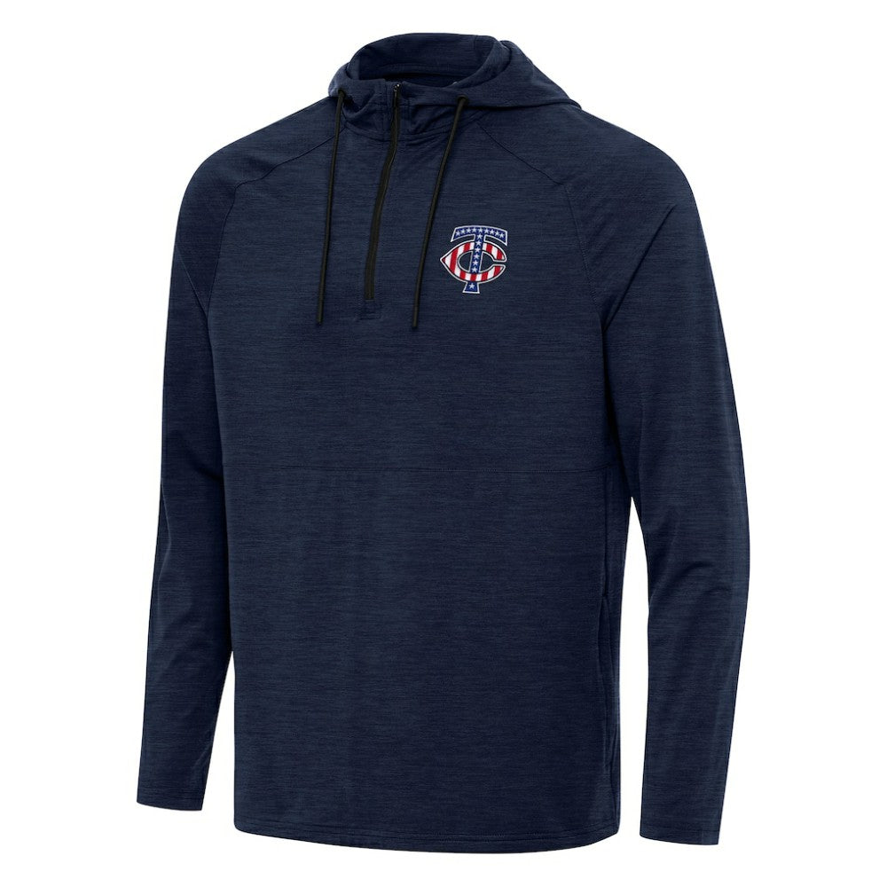 Minnesota Twins Antigua Spikes Stars and Stripes Team Logo Quarter-Zip Pullover Hoodie Heather Navy