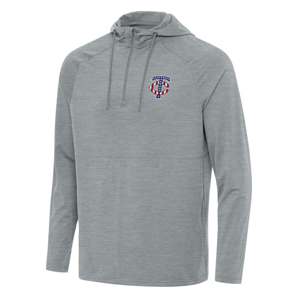 Minnesota Twins Antigua Spikes Stars and Stripes Team Logo Quarter-Zip Pullover Hoodie Heather Gray