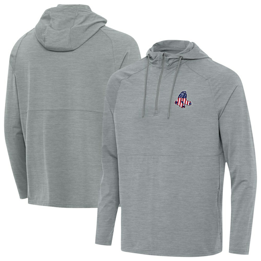 Boston Red Sox Antigua Spikes Stars and Stripes Team Logo Quarter-Zip Pullover Hoodie Heather Gray