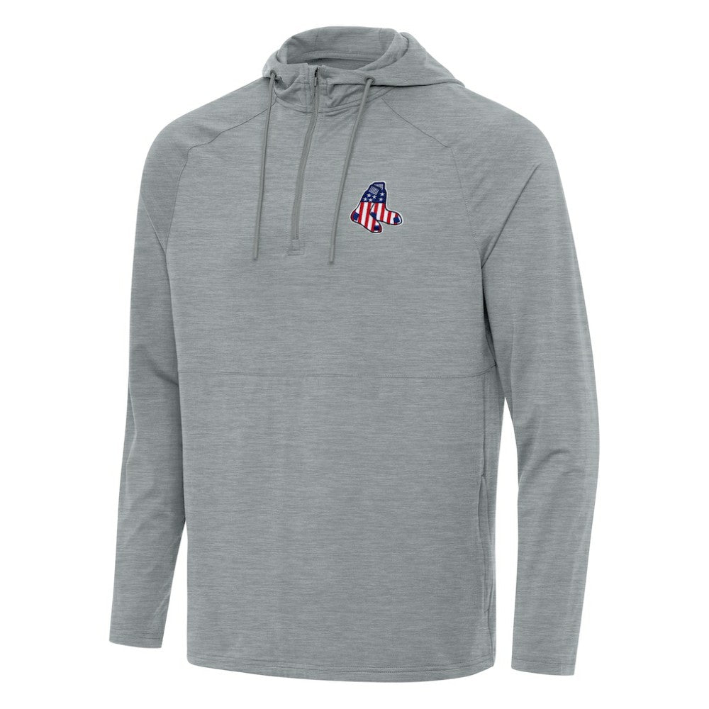 Boston Red Sox Antigua Spikes Stars and Stripes Team Logo Quarter-Zip Pullover Hoodie Heather Gray