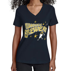 Milwaukee Brewers Starter Women's Fireworks V-Neck T-Shirt Navy