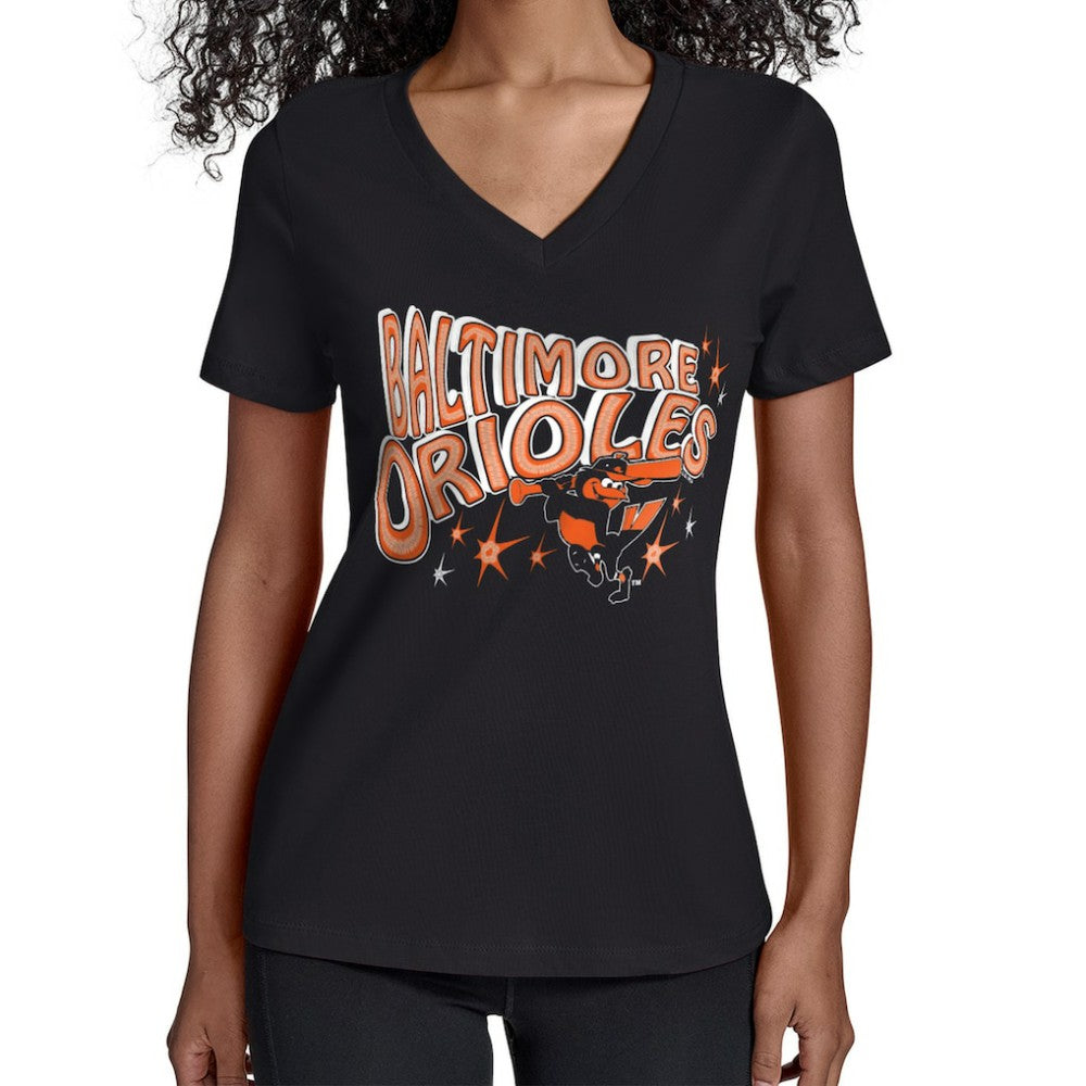 Baltimore Orioles Starter Women's Fireworks V-Neck T-Shirt Black