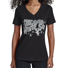 Chicago White Sox Starter Women's Fireworks V-Neck T-Shirt Black