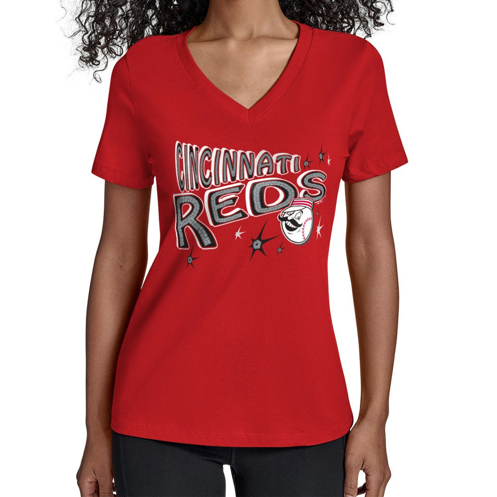 Cincinnati Reds Starter Women's Fireworks V-Neck T-Shirt Red