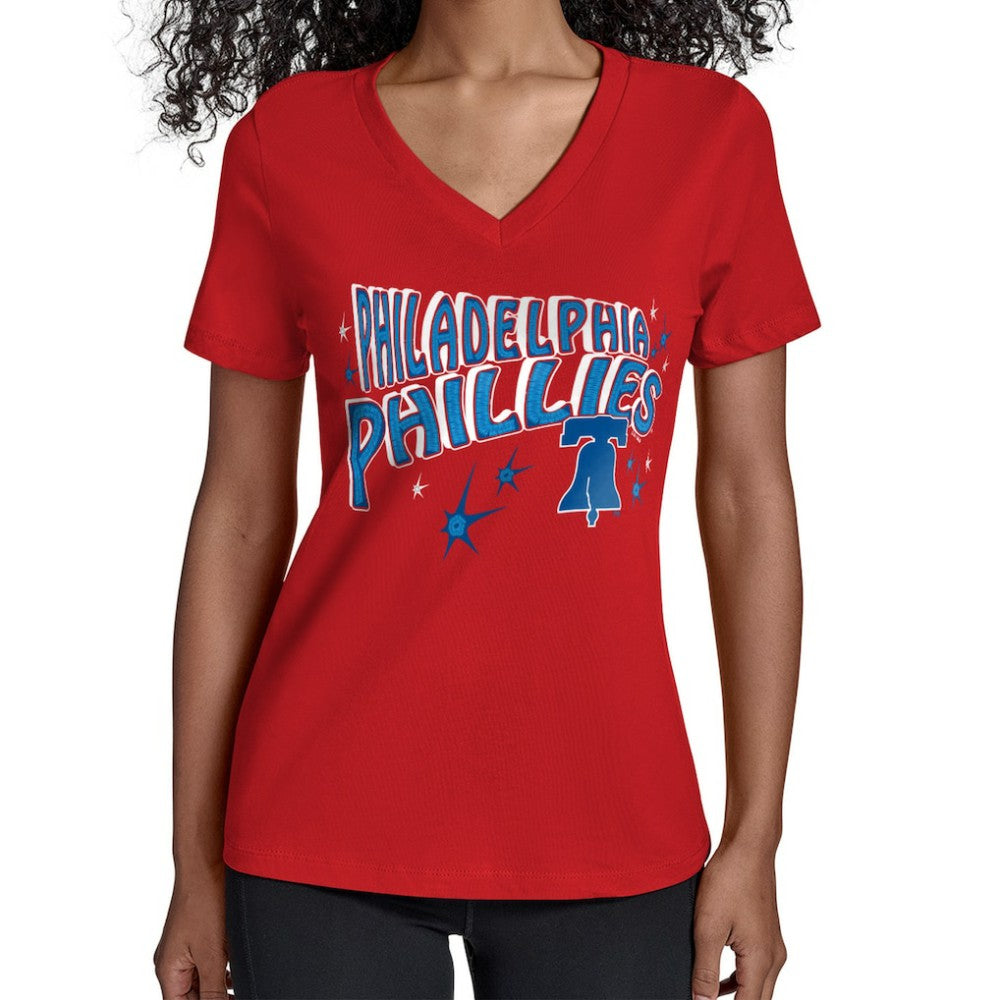 Philadelphia Phillies Starter Women's Fireworks V-Neck T-Shirt Red