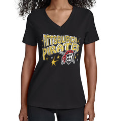 Pittsburgh Pirates Starter Women's Fireworks V-Neck T-Shirt Black