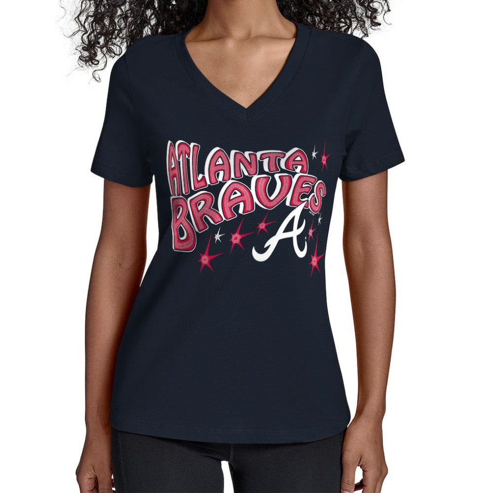 Atlanta Braves Starter Women's Fireworks V-Neck T-Shirt Navy