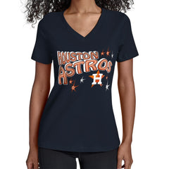 Houston Astros Starter Women's Fireworks V-Neck T-Shirt Navy