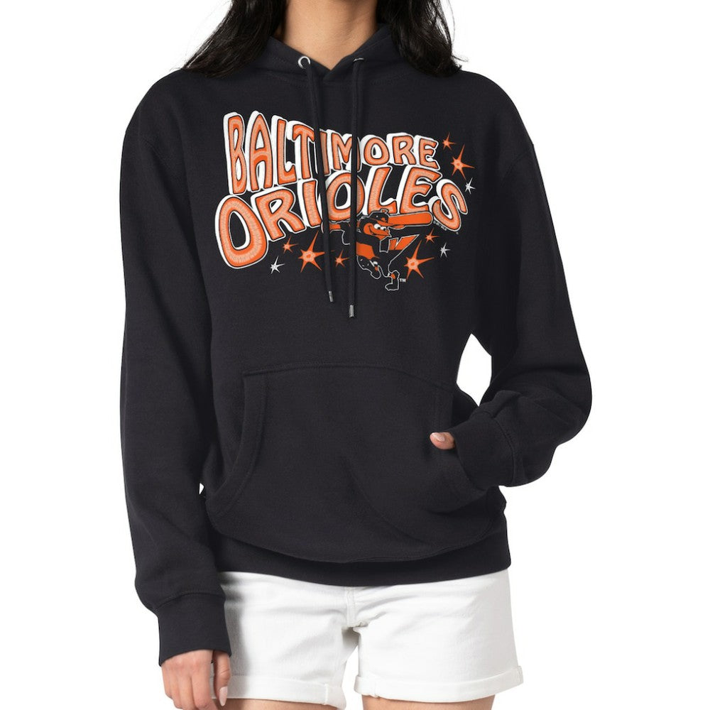 Baltimore Orioles Starter Women's Fireworks Fleece Tri-Blend Pullover Hoodie Black