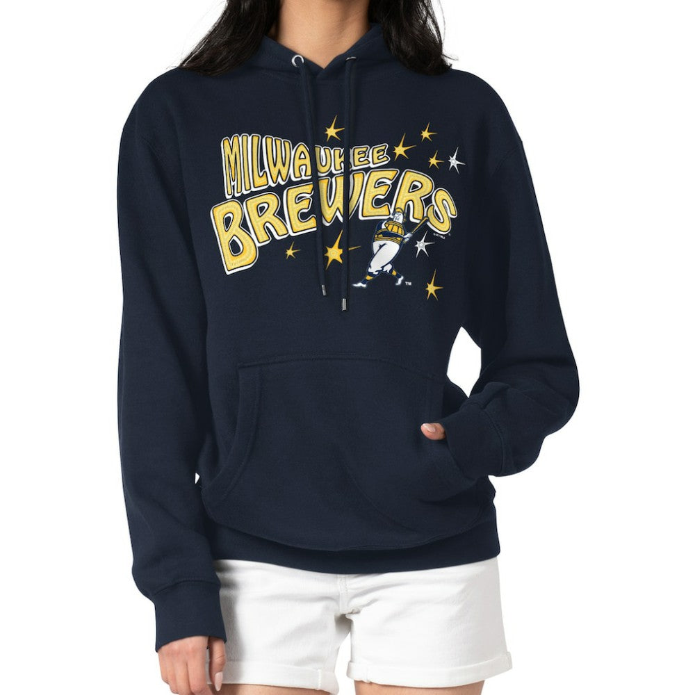 Milwaukee Brewers Starter Women's Fireworks Fleece Tri-Blend Pullover Hoodie Navy
