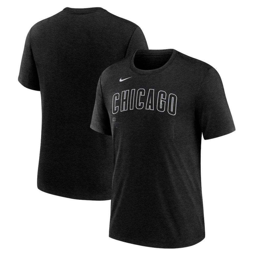Chicago Cubs Wordmark Tri-Blend T-Shirt Heather Black | Nike