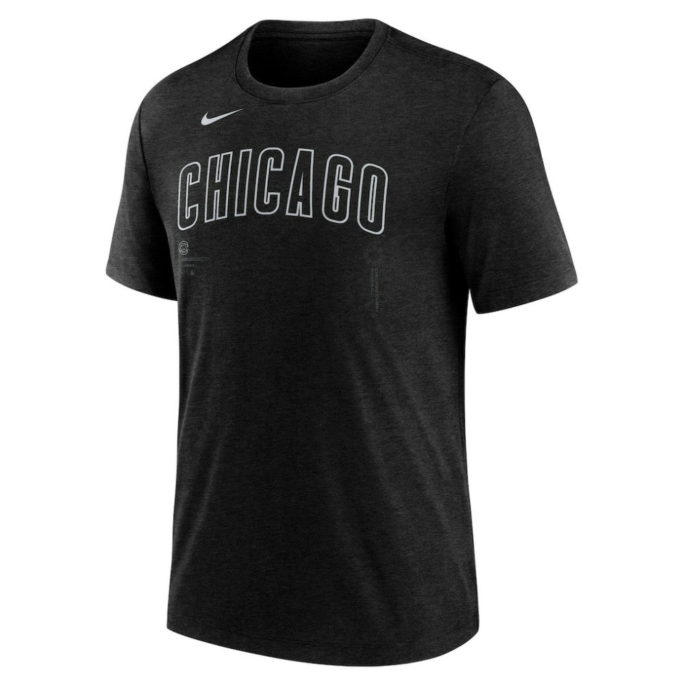 Chicago Cubs Wordmark Tri-Blend T-Shirt Heather Black | Nike