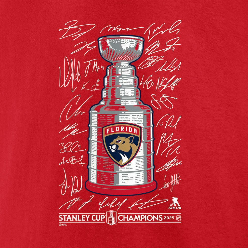 Florida Panthers Fanatics 2025 Stanley Cup Champions Signature Roster T-Shirt Red