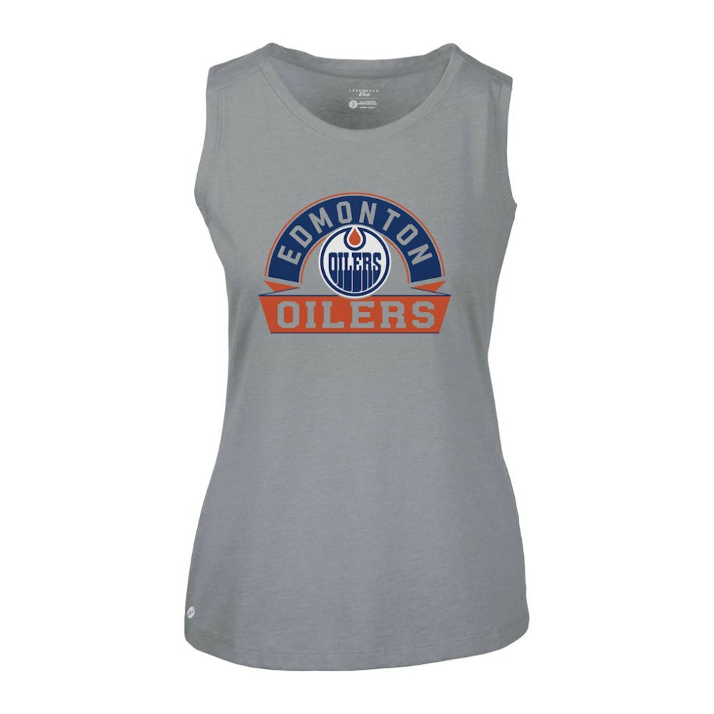 Edmonton Oilers Levelwear Women's Macy Banner Arch Tank Top Gray