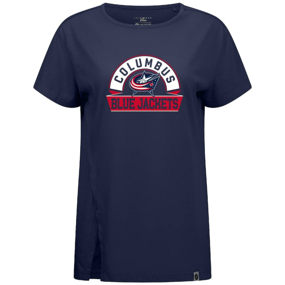 Columbus Blue Jackets Levelwear Women's Influx Banner Arch T-Shirt Navy