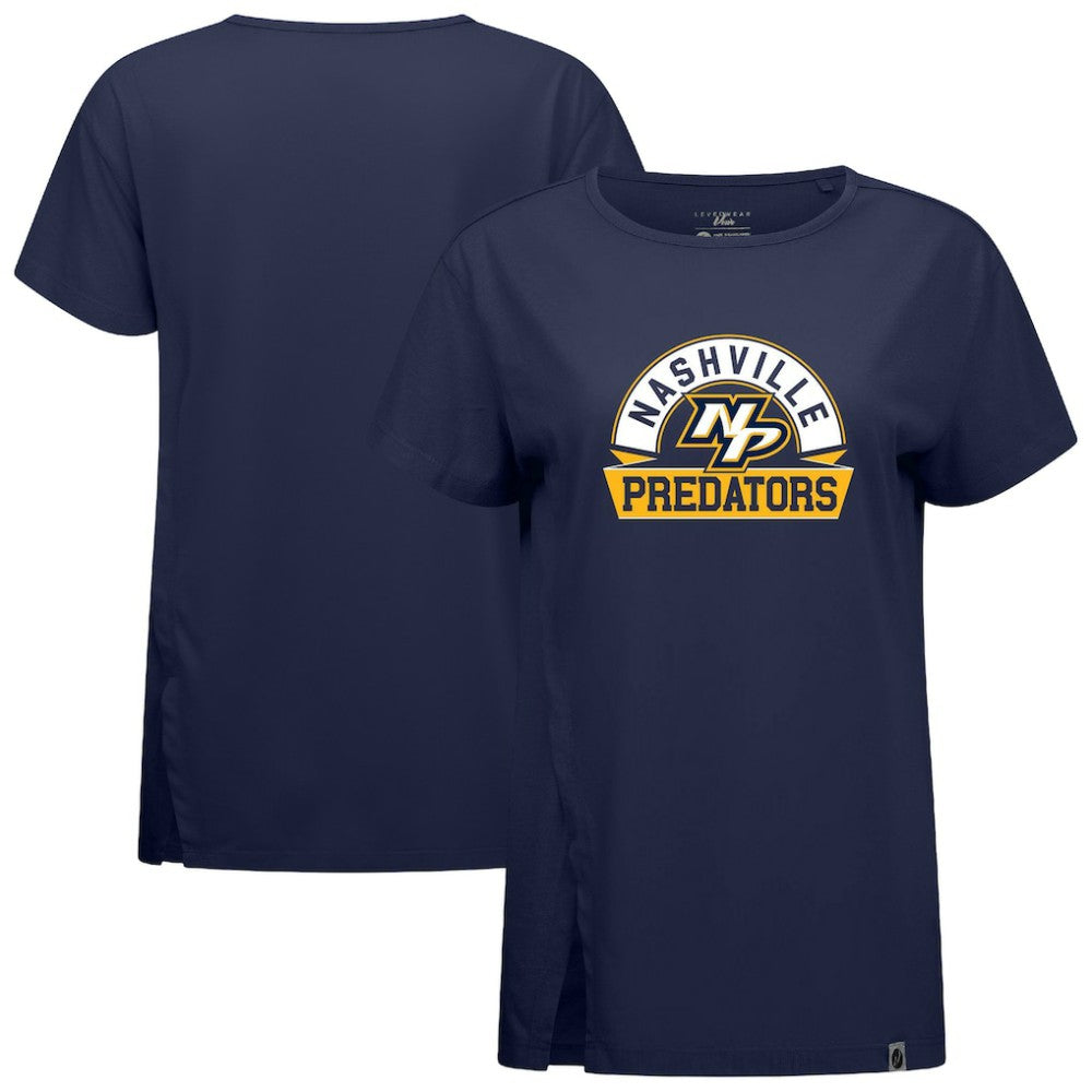 Nashville Predators Levelwear Women's Influx Banner Arch T-Shirt Navy