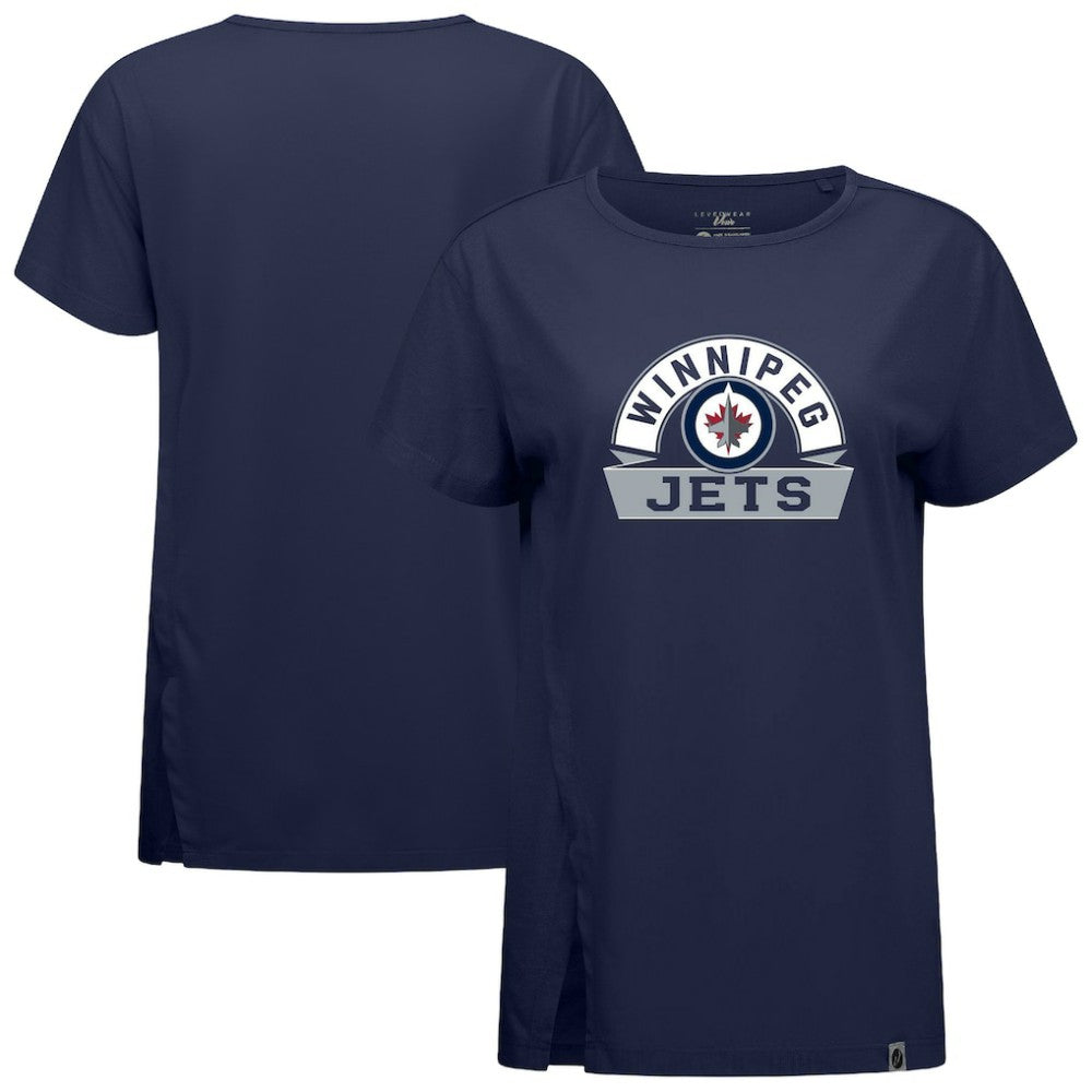 Winnipeg Jets Levelwear Women's Influx Banner Arch T-Shirt Navy