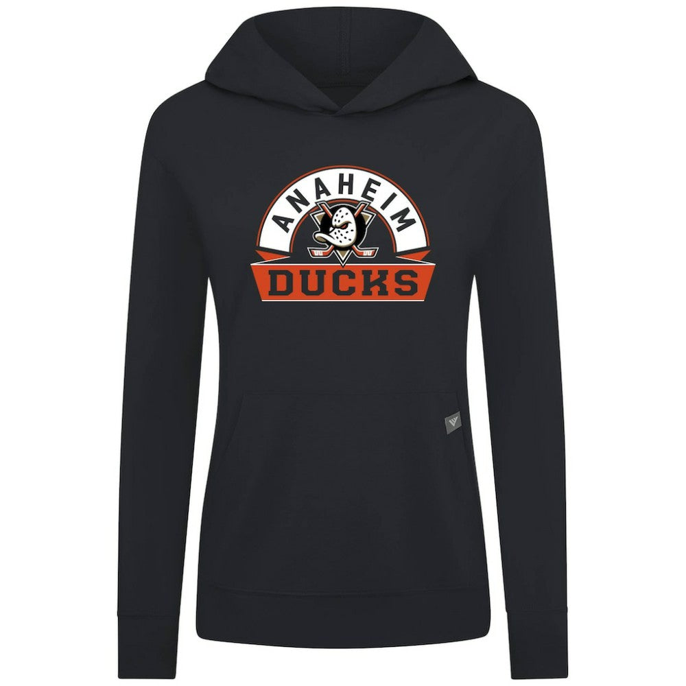 Anaheim Ducks Levelwear Women's Relay Banner Arch Pullover Hoodie Black