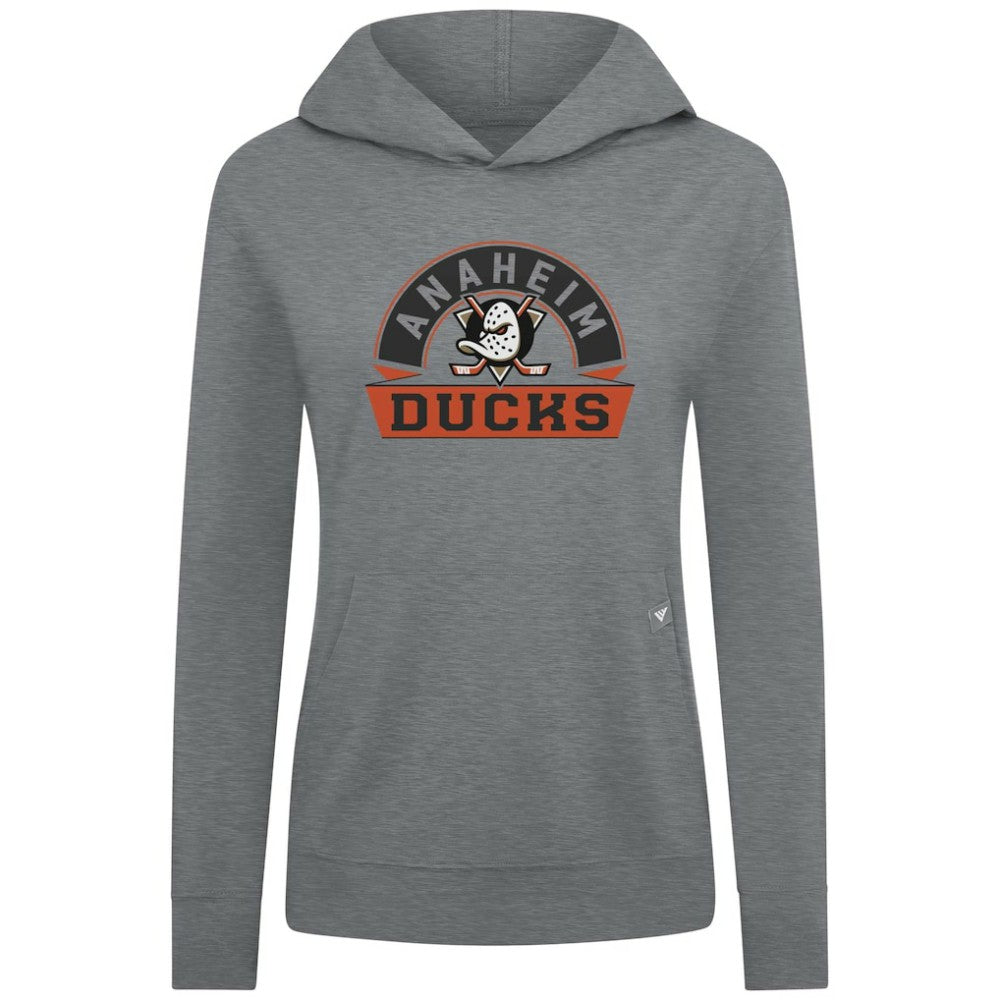 Anaheim Ducks Levelwear Women's Relay Banner Arch Pullover Hoodie Gray