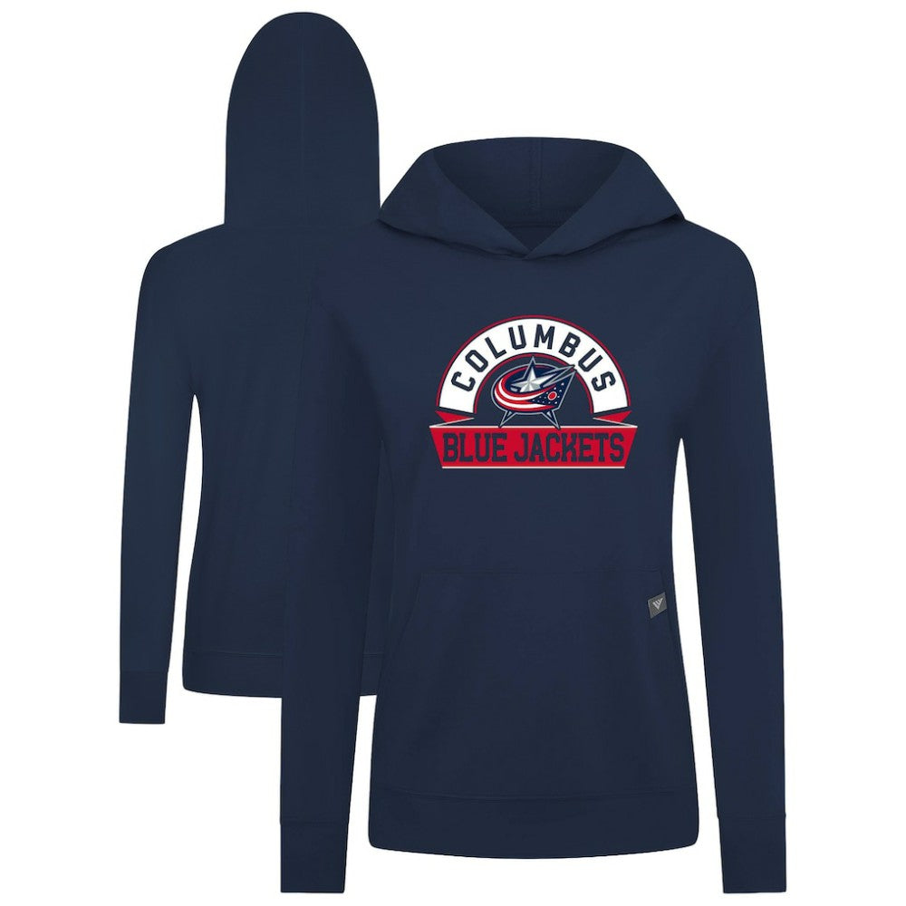 Columbus Blue Jackets Levelwear Women's Relay Banner Arch Pullover Hoodie Navy