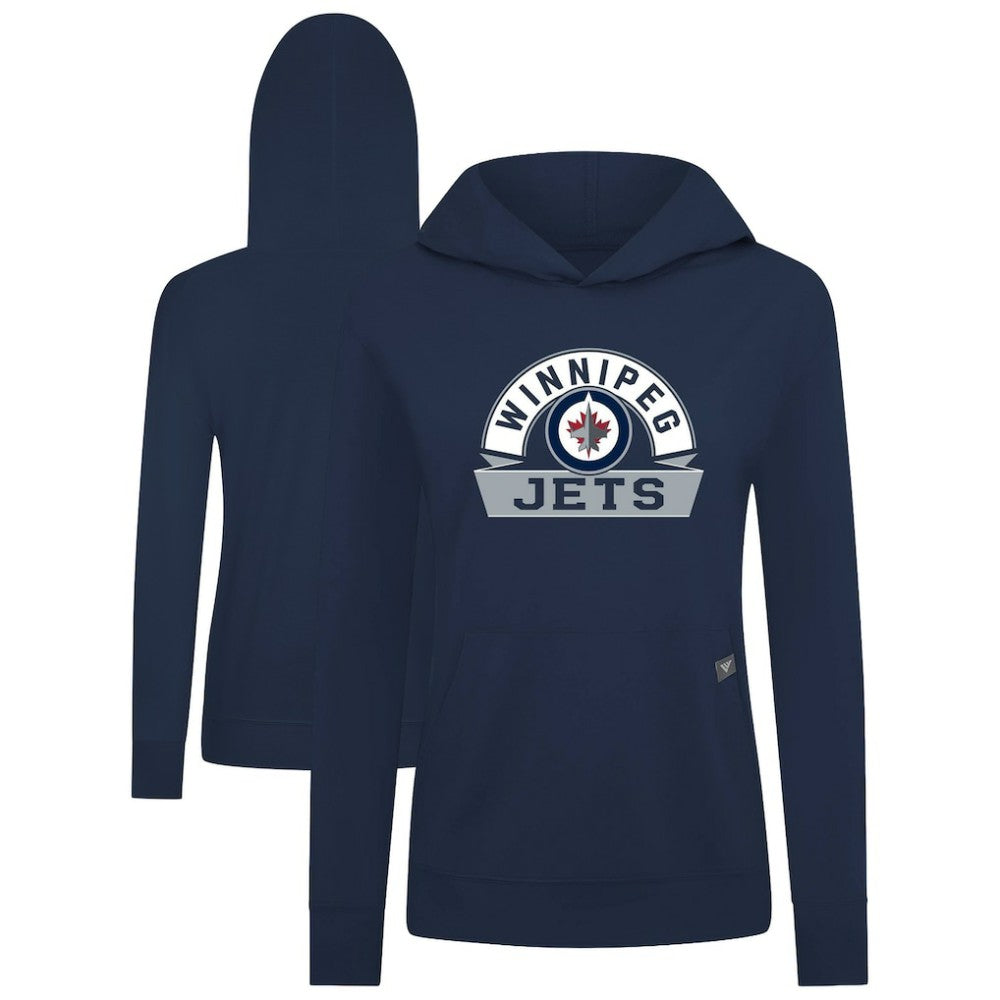 Winnipeg Jets Levelwear Women's Relay Banner Arch Pullover Hoodie Navy