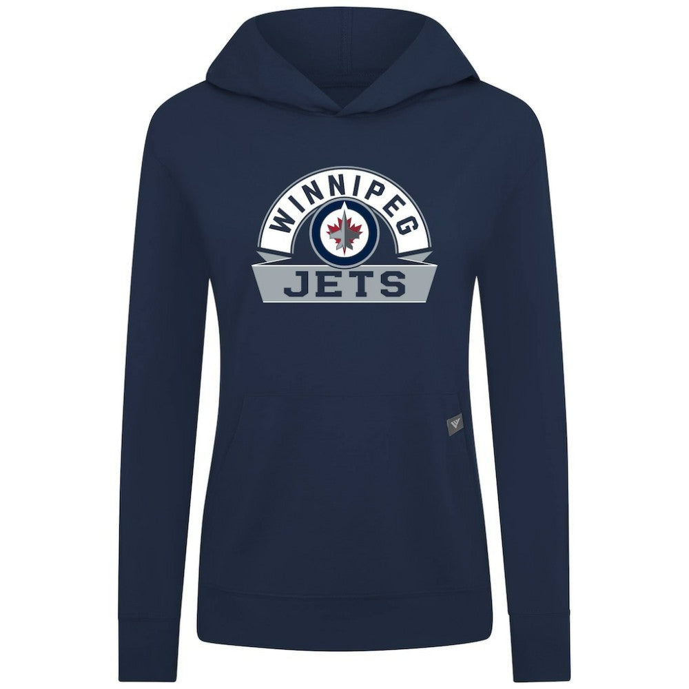 Winnipeg Jets Levelwear Women's Relay Banner Arch Pullover Hoodie Navy